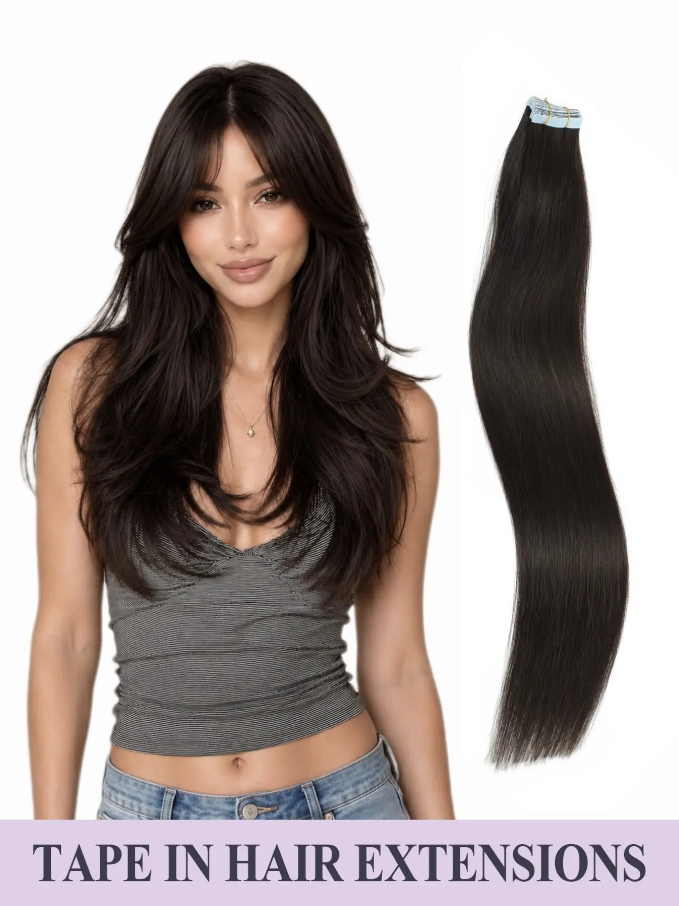Seamless Tape-In Premium Human Hair Extensions for Women 20pcs, Brown Color Straight Hair, Invisible Hair Extensions Invisible Extension Hairpiece Silky & Smooth Easy to Wear for Party & Wedding & Holiday