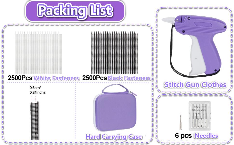 Mini Gun for Clothes, Mini Clothing Stitcher Gun with Hard Case, Speedy Clothing Sewing Quick Gun Stitchy Fixer, Tagging Gun Kit with 5000 Black White and 6 Needles, Purple Mini Gun for Clothes, Mini Clothing Stitcher Gun with Hard Case, Speedy Clothing Sewing Quick Gun Stitchy Fixer, Tagging Gun Kit with 5000 Black White and 6 Needles, Purple