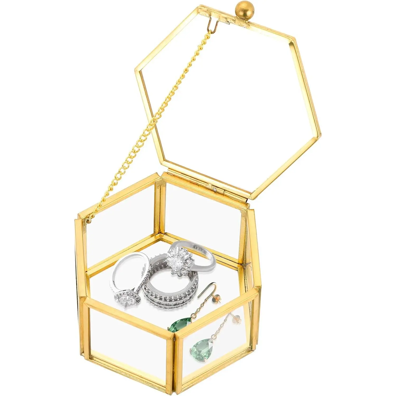 Hexagonal Transparent  Box, 3.1 x 2.5 x 1.7 | Glass  Box for Display, Decorative, Trinket Box for Rings, Earrings, Keepsakes, Clear Glass  Box