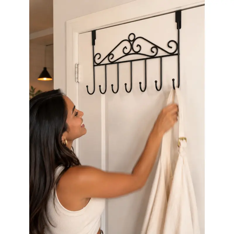 Classic Over the Door Organizer Hanger Rack with Artistic Iron Design, Space Saving Storage Organizer for Bathroom Bedroom Entryway and Kitchen, Great for Hanging Jackets Towels Hats Bags and Accessories, Trendy Holiday Gift for Mom Wife Girlfriend