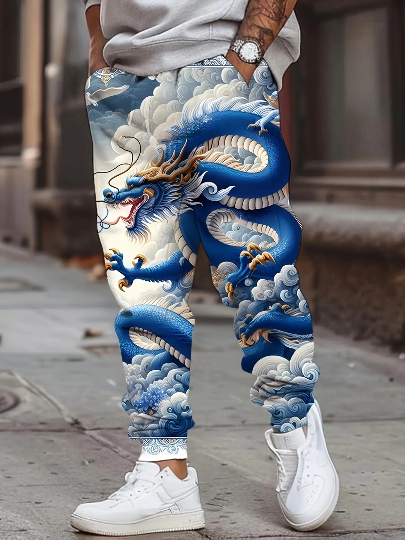 Men's 3D Cartoon Print Sweatpants, Drawstring Waist with Pockets, Casual Comfortable Polyester Sport Pants, Ideal for Outdoor Activities