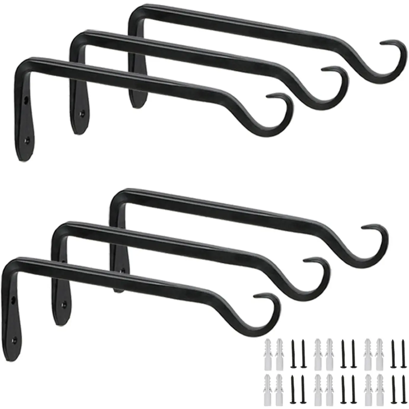 6-Pack 7" Plant Hanger Bracket, Forged Iron Black| Duty Wrought Plant Holder for Fence, Wall for Bird Feeder, Indoor Use