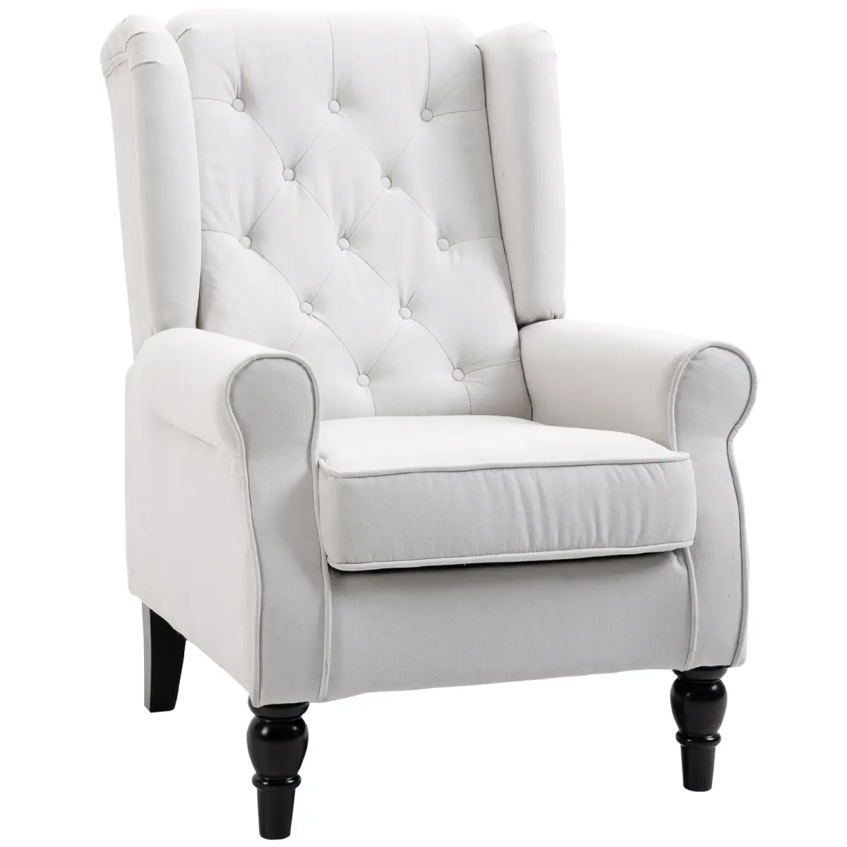 Traditional Fabric Wingback Armchair - Button-Tufted, Rounded Arms, Thick Padded Seat, Wood Frame, 350 lb and Above Weight Capacity, Cream White, 29.25" W x 33.75" D x 40.25" H