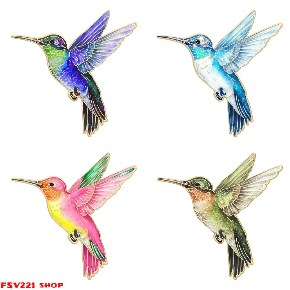 Women's Iridescent Hummingbird Animal Brooch Pin - 1 Pcs Realistic Printed Metal Lapel Pin, 4 Gradient Color Options, Cute Casual Botanical Accessory for Jacket Backpack Decor, Ideal Bird Lovers Gift, Four Gradient Color Options