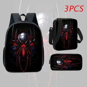 3pcs Set Spider Fan Exclusive Large-Capacity Backpack, Fun Cartoon Idol Element Design, Adjustable Shoulder Straps + Zipper Closure, Spacious Compartments for Organized Storage, Durable and Wear-Resistant Polyester