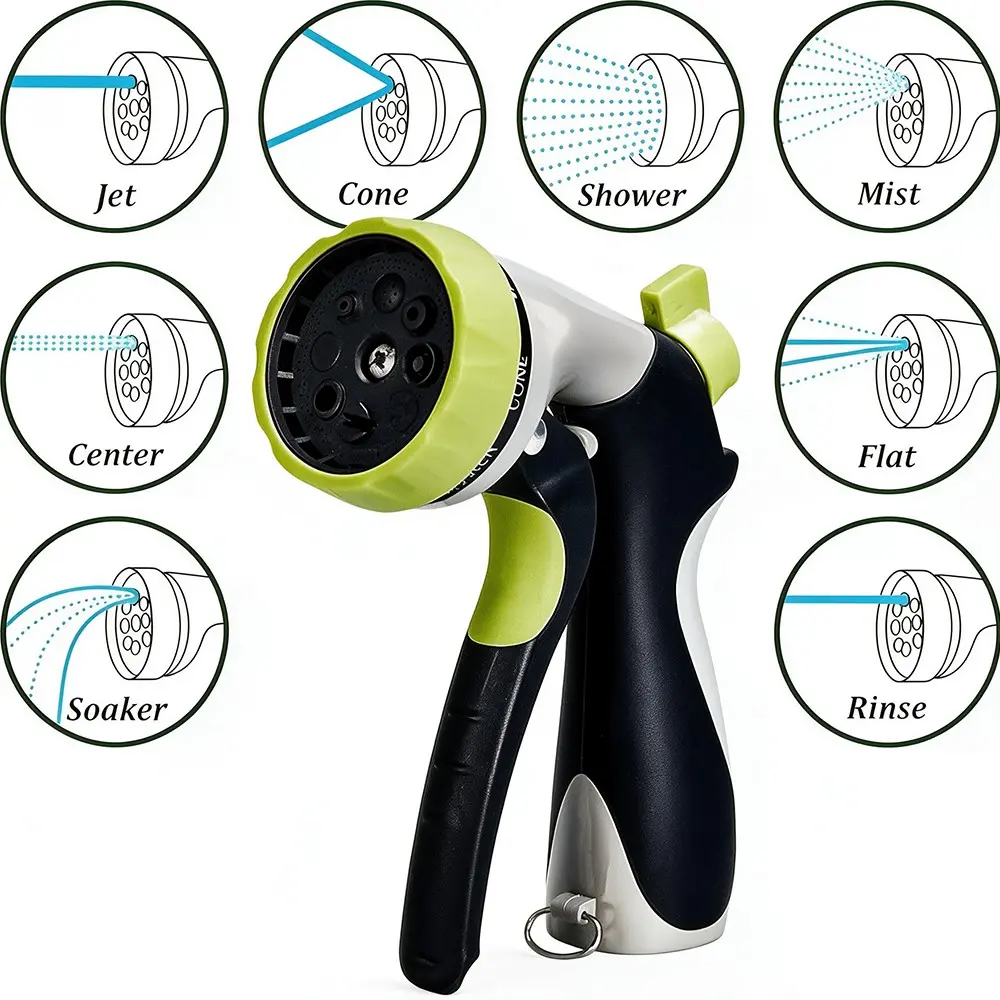 8 Function Garden Hose Spray Nozzle, water spray gun garden spray nozzle watering nozzle Multi Pattern High Pressure Water Sprayer Gun with Flow Control, Durable ABS Zinc Alloy Water Gun for Plant Watering, Car Washing, Pet Shower, Patio Cleaning