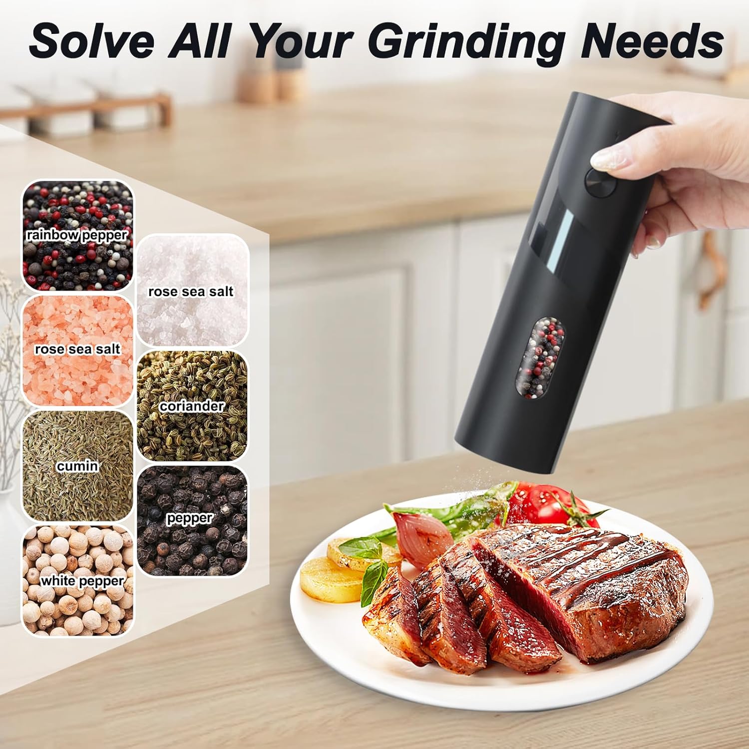 Modern Electric Salt & Pepper Grinding Tool Set, 1 Set Including 2 Counts Usb Rechargeable Seasoning Grinding Bottles with 1 Count Storage Base, Kitchen Seasoning Utensils, Kitchen Appliances, Kitchen Gadgets, Gifts, Salt Pepper Shakers