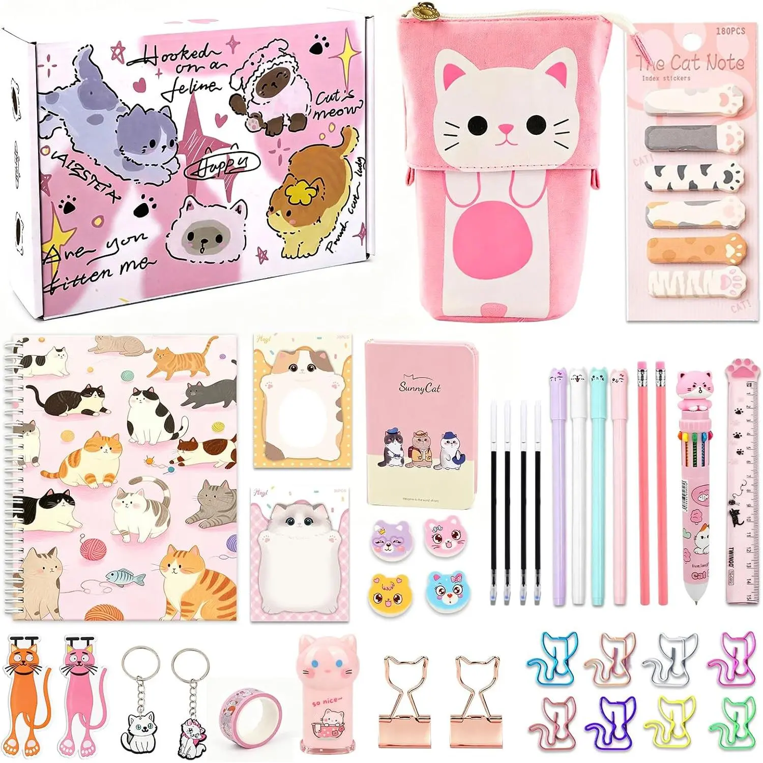 Cute  Stationery Set,  Office Supplies, Gifts for  Lovers with Paper Clips, Index Tabs, Ballpoint Pen, Notebook, Sticky Notes, Washi Tape, Pencil Sharpener, Birthday Gifts Classroom Rewards
