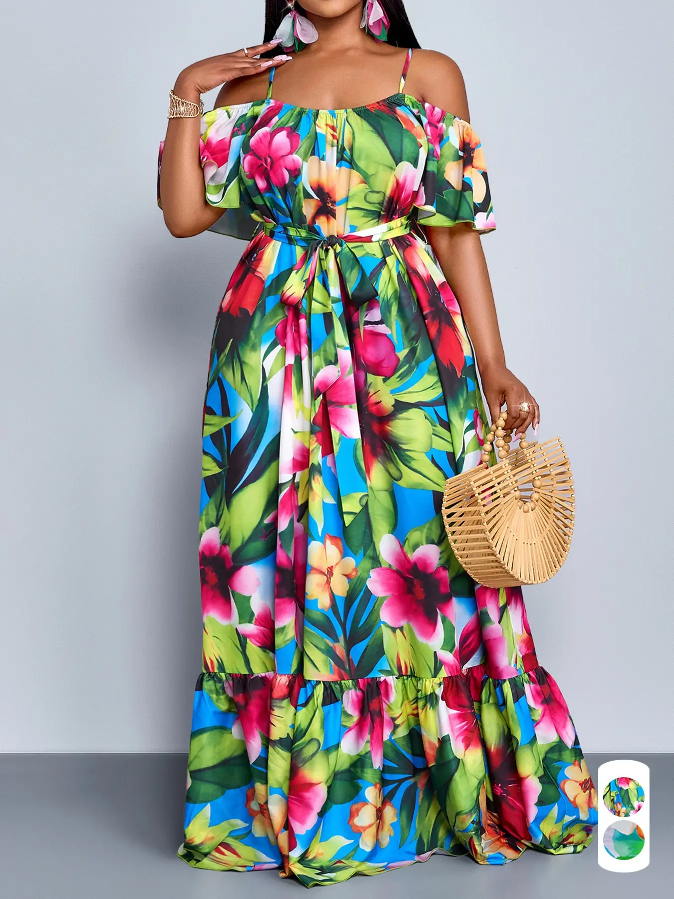 Plus Size Summer Casual Fashion Maxi Dress for Women, All over Print Long Dress, Sleeveless Shoulder Strap Design, Perfect for Vacation & Travel