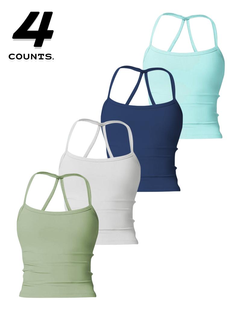 Women's Solid Color Sports Singlet, Comfortable Breathable Sports Top with Chest Pad, Ladies Sportswear for Indoor Outdoor Wear, Activewear, Activewear Fitness, Athletic Top