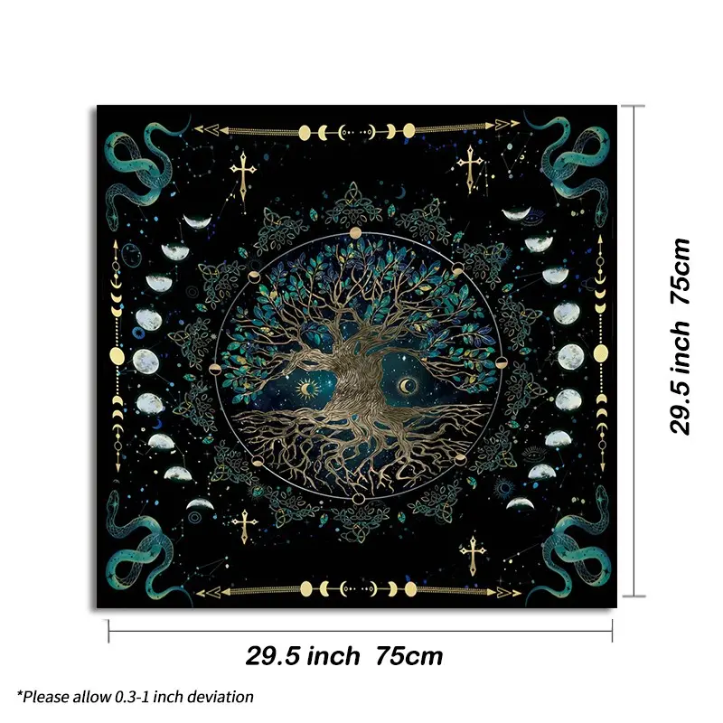 1PC Tree of Life Tarot Cloth, Moon Phase Serpent Celestial Altar Cloth, Starry Sky Divination Tablecloth, Wiccan Pagan Spiritual Ritual Decor Meditation Witchy Room Decor