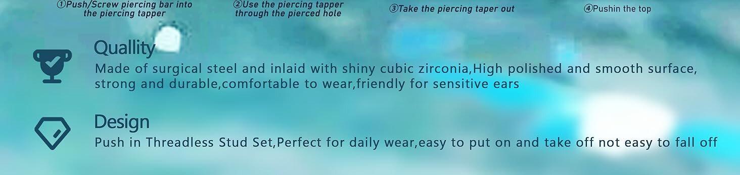 Trendy Push in Stud Earrings, 20G 18G Flat Back Earrings,Hypoallergenic Threadless Stud Multi-Pack, 14K Gold Plated 316L Surgical Steel Earring Sets, Push-in Cartilage Helix Tragus Nose Piercing Jewelry for Women