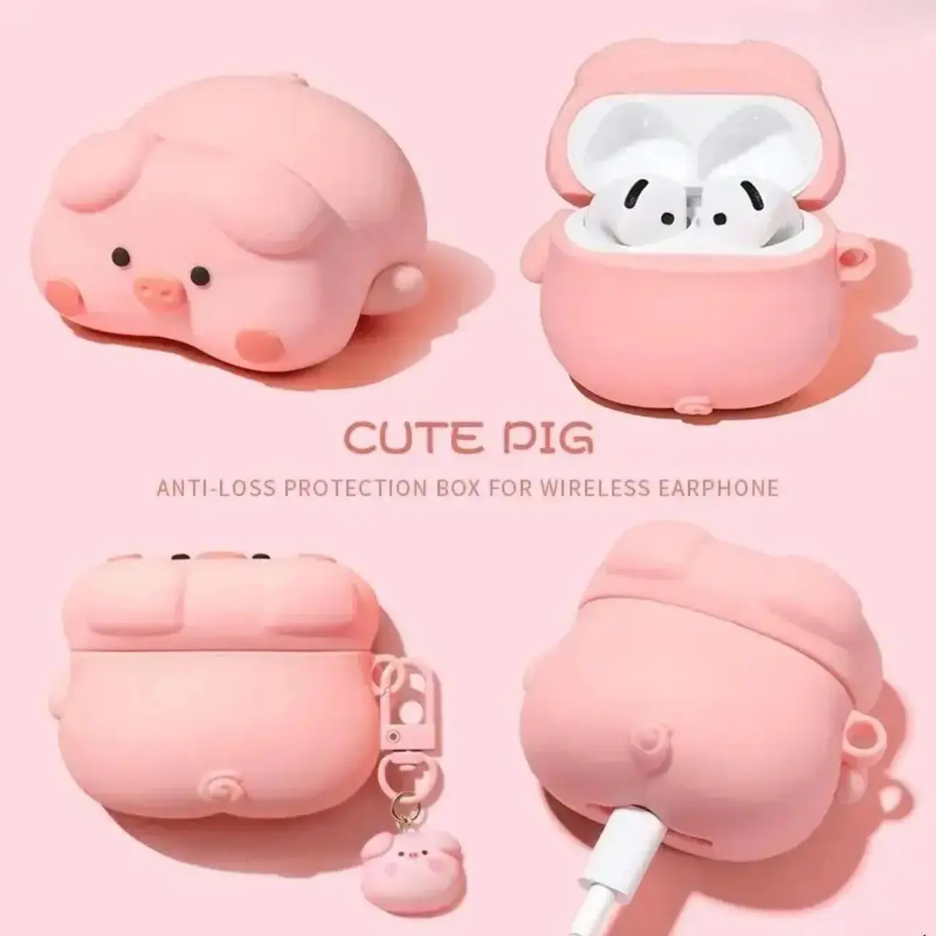 3D Cartoon Pig Silicone Earphone Case 2026, Durable Soft Scratch-Resistant Protection, Snug Fit for AirPods Pro 2, Pro 3, AirPods 4, Casual Sports Outdoor Daily Accessory
