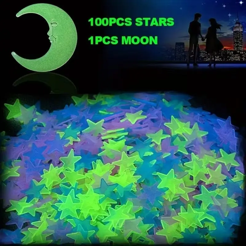 101 Night Glow Star Moon Stickers, Romantic Space Theme Wall Ceiling Decor, Modern Minimalist Home Decoration, Perfect Gift, Indoor Stickers, Pattern Stickers, Luminous Wall Sticker