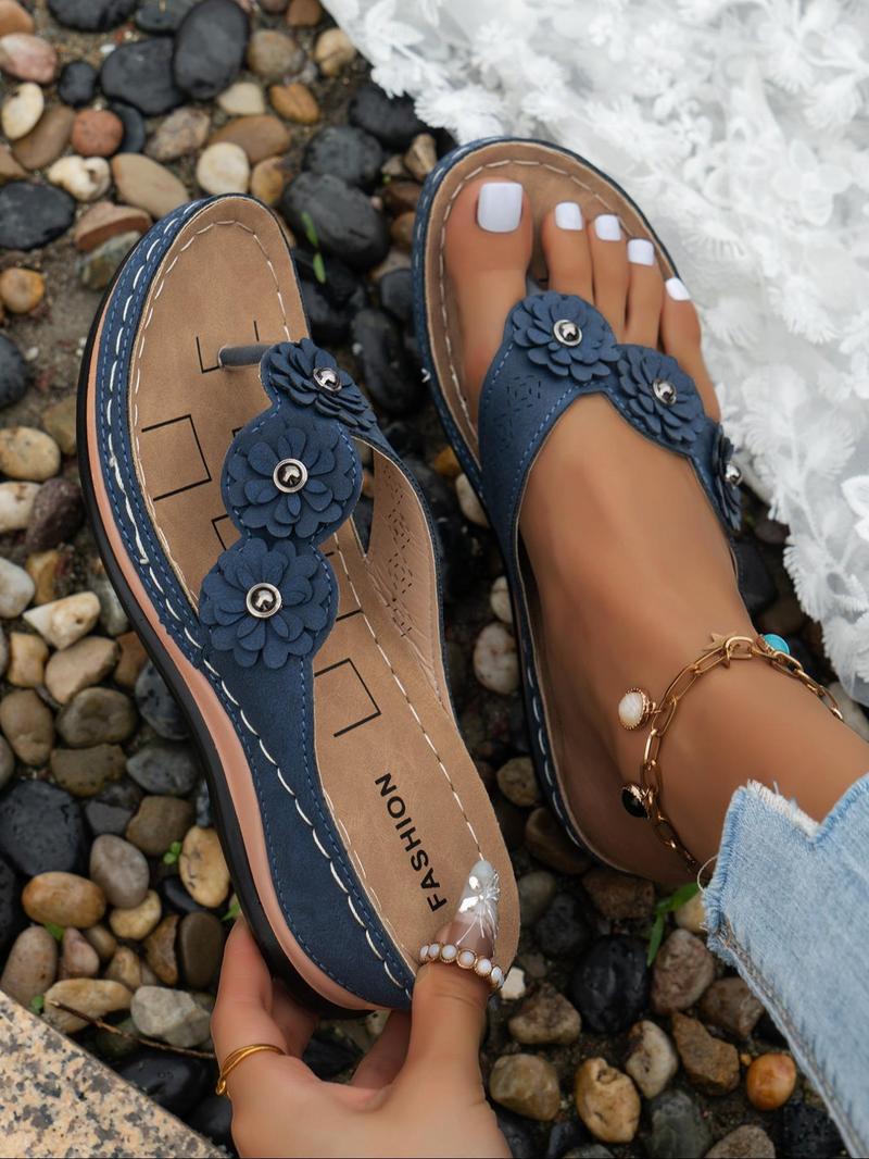 Women's Fashionable Flower Decorated Flip Flops, Casual Comfortable Platform Sandals for Summer, Lightweight Breathable Shoes for Daily Wear, Girl, Boho Sandals