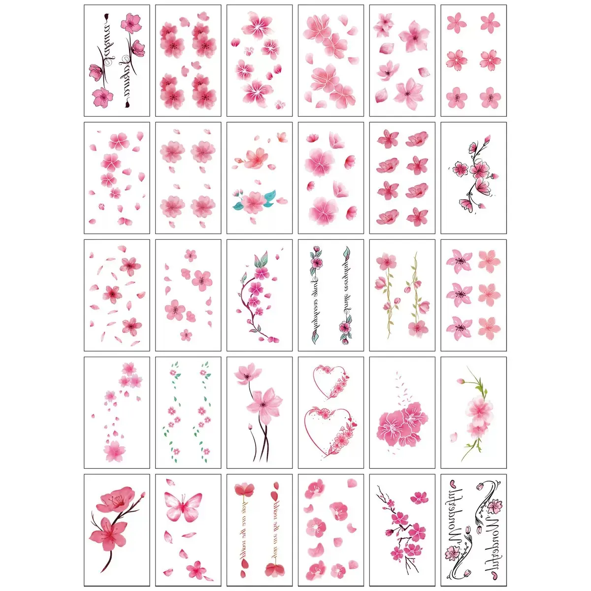 30Pcs Ins Style Cherry Blossom Fake Tattoos for Women, Waterproof Long Lasting Sexy Peach Flower Stickers for Collarbone Wrist, Great for Covering Scars