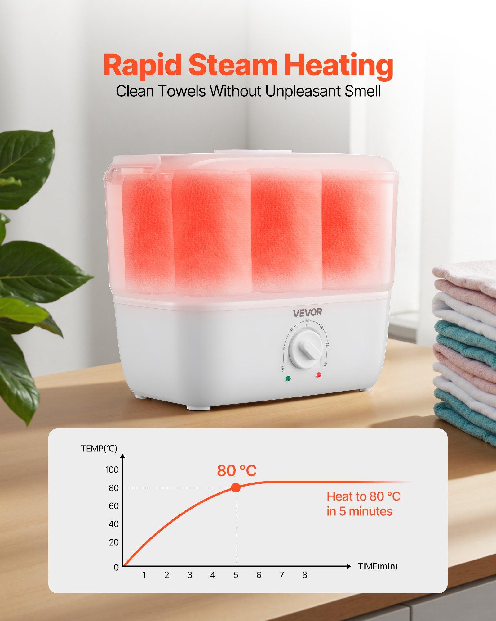 VEVOR Hot Towel Warmer, 1.1 gal Small Towel Steamer with Clip & Indicator, Holds 12-15 Towels, Portable Facial Warmer Quickly Heats Up in 5 Minutes, for Spa, Barber, Manicures, Massage, Salon, White