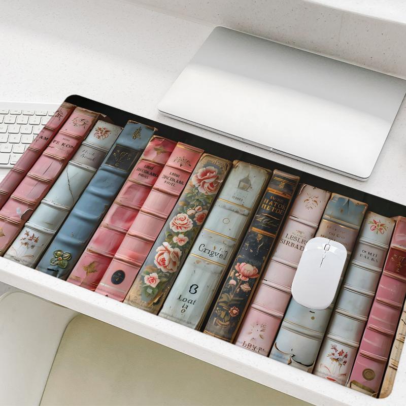 Vintage Books Pattern Mouse Pad, Large Non-Slip Rubber Base Stitched-Edge Desk Pad, Office Desk Accessory for Laptop & Desktop, Non-Slip Mousepad #TOP PICKS