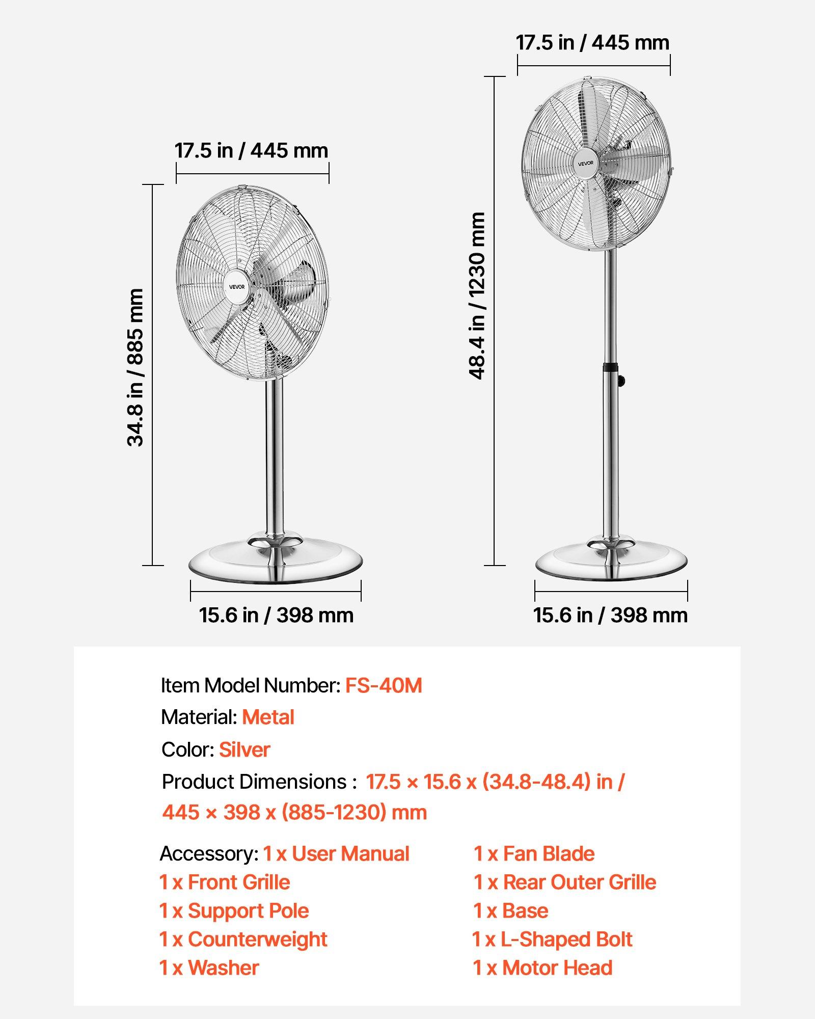 VEVOR 16-Inch High Velocity Pedestal Fan, 1450 CFM Industrial Standing Floor Fan with Handle, 75 ° Oscillating, 3-Speed Adjustable Height, Metal Made for Commercial, Garage, Workshop, Home, Silver VEVOR 16-Inch High Velocity Pedestal Fan, 1450 CFM Industrial Standing Floor Fan with Handle, 75 ° Oscillating, 3-Speed Adjustable Height, Metal Made for Commercial, Garage, Workshop, Home, Silver