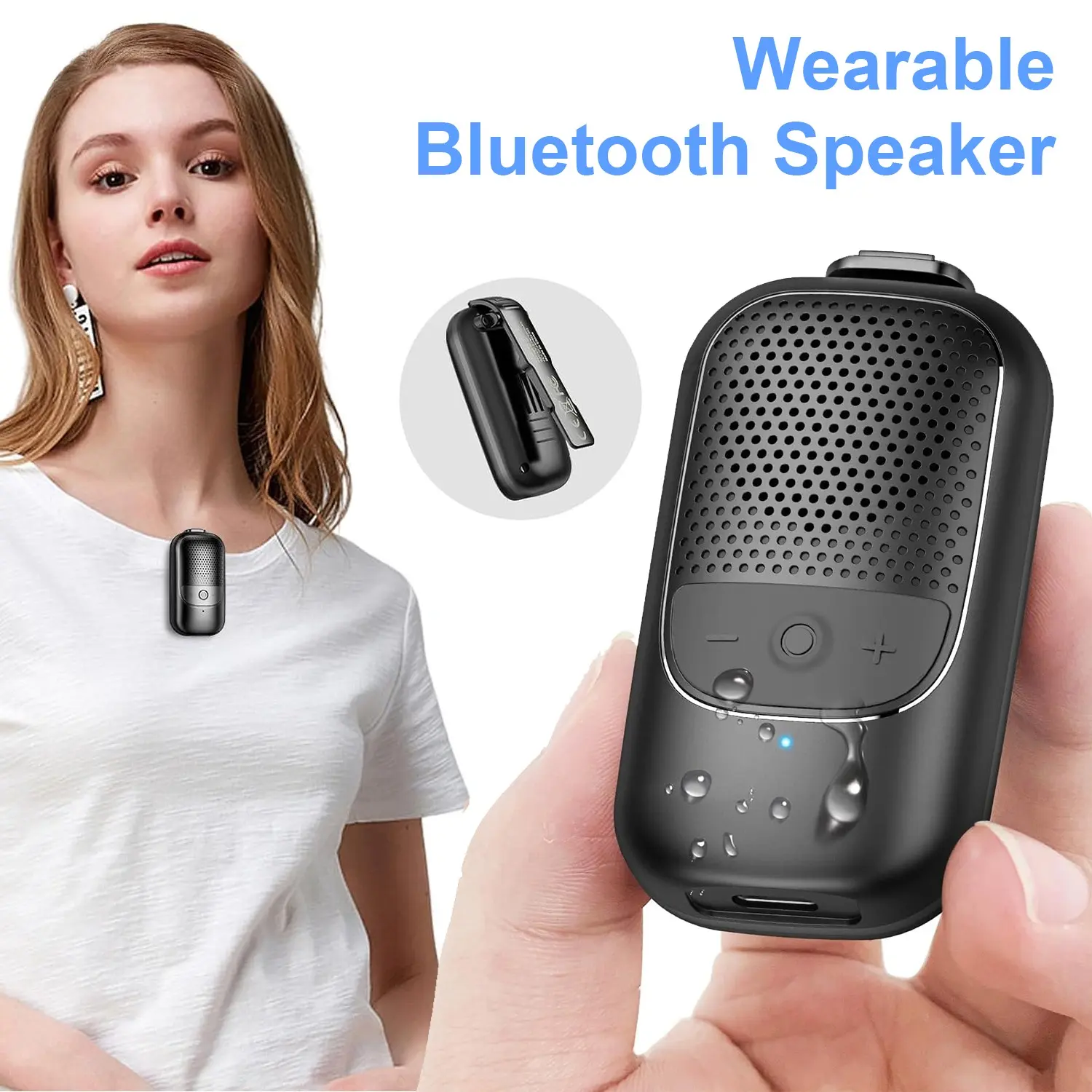 Wireless Clip-On Bluetooth-compatible Speaker, Ip67 Waterproof, Enc Noise-Canceling Mic, Large Touch Buttons, Wearable for Running, Hiking, Outdoor Activities