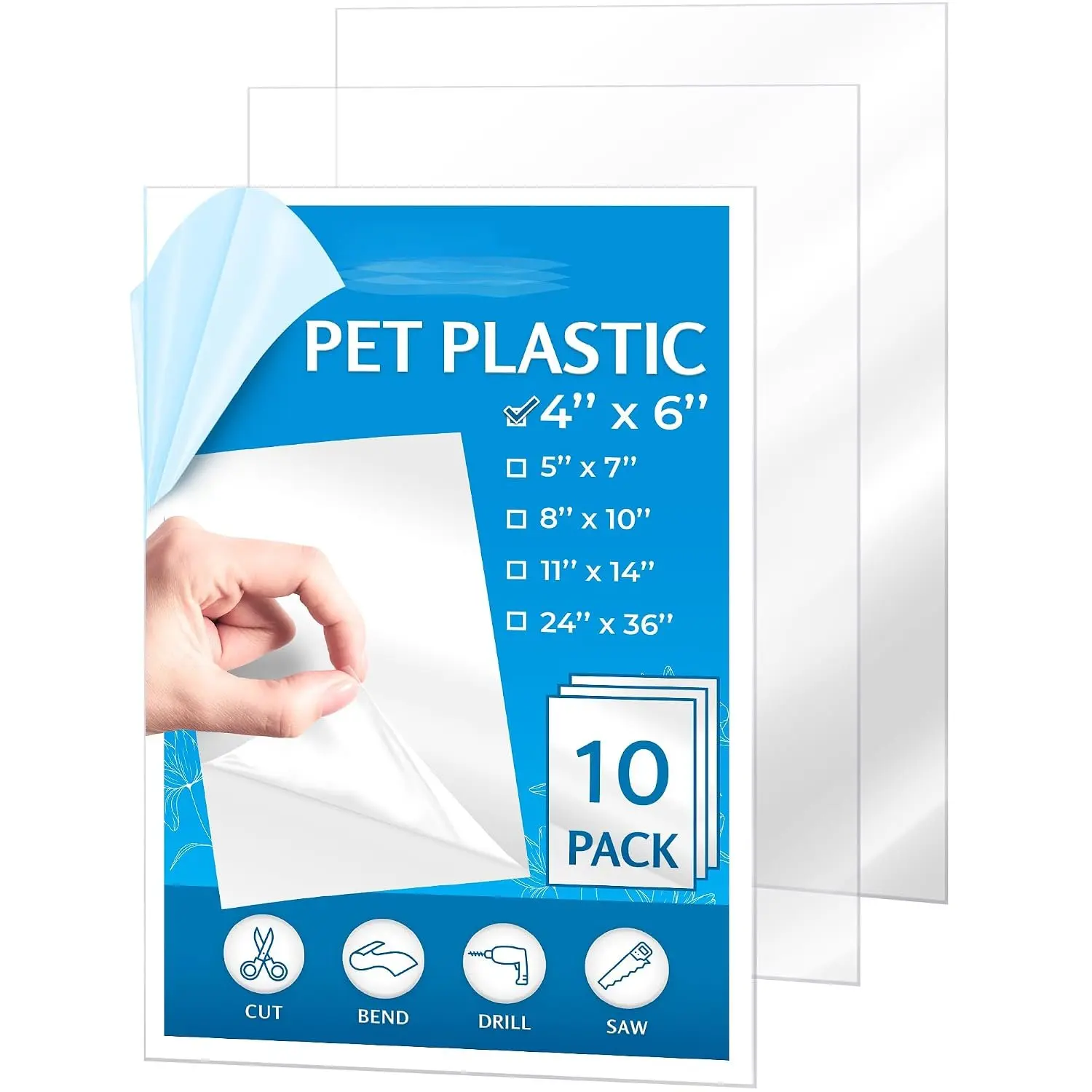 -  Flexible Plastic Glass Panels - 4x6 x 0.03 inch, Clear, 10 Pack - Thin Plexi-Glass Sheet for DIY Arts & Crafts -  Projects & Picture Frame Glass  - Easy to Cut