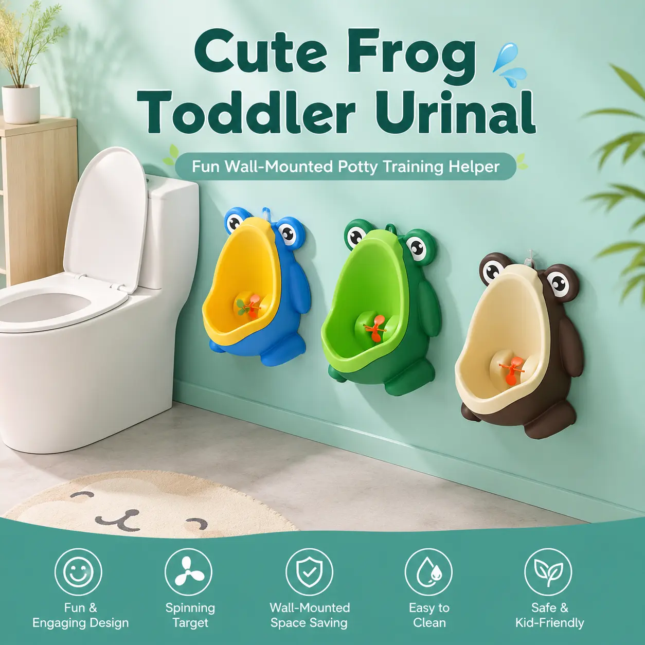 Cute Frog Potty Training Urinal Boy with Fun Aiming Target, Frog Shape Urinal Trainer, Boy Urinal