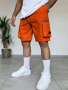 Men's Fashion Workwear Shorts, Summer Loose Fit Trendy Zip Pocket Five-Quarter Pants, Multicolor Casual Outdoor Sports Leisure Men's Trousers