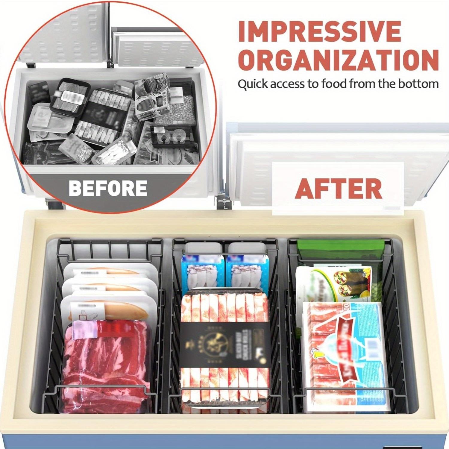 8-Pack & 4-Pack Freezer Organizer Bins - Stackable and Foldable Handle Metal Storage Baskets for Deep Chest Freezer Organization (3.5-7 Cu.FT) - Enhanced Space Utilization