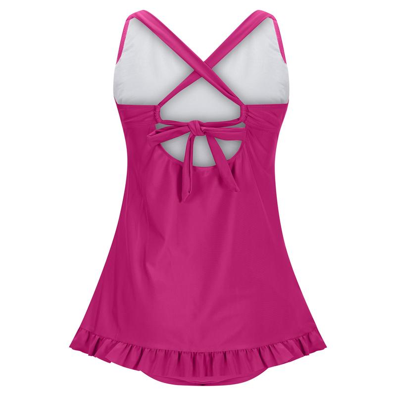 Women's Retro One-Piece Swim Dress - Twist Front Halter Open Back Tummy Control Bathing Suit for Beach & Sport Swimming Clothing Beach Open Back Halter Tankiniswimwear Tankinisuit, Bathing Suit Stylish Beachwear