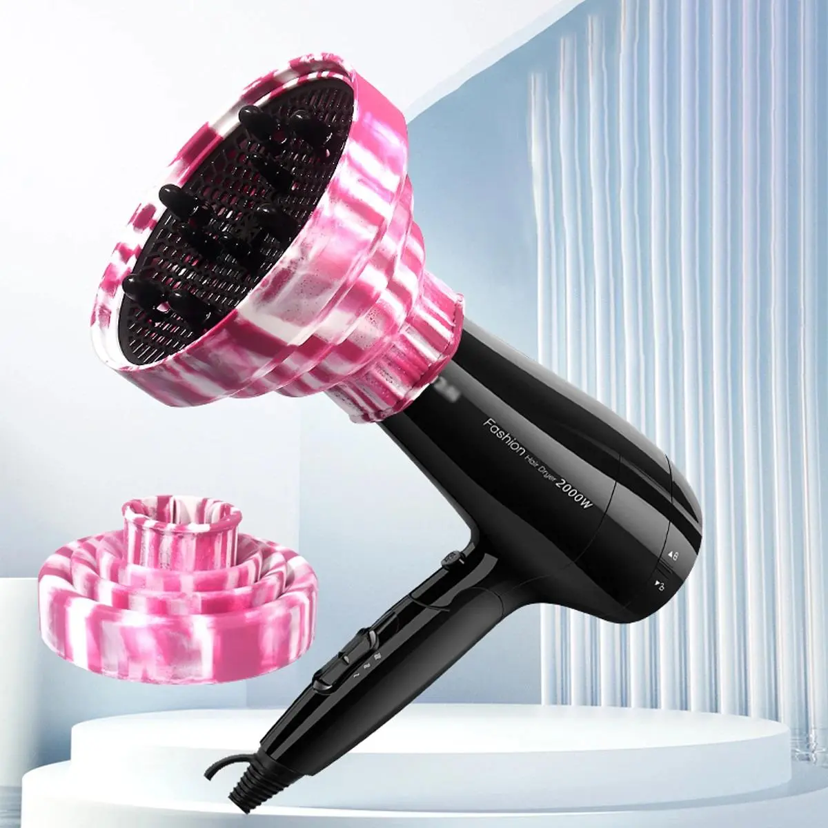 Portable Silicone Hair Dryer Diffuser, Foldable Universal Blow Dryer Attachment for Curly Hair, Even Heat Distribution Nozzle for Frizz Control, Travel-Friendly Hair Styling Tool
