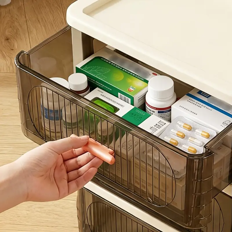 3/4/5 layers with transparent drawer roller storage cart, stackable plastic medicine storage cabinet, multifunctional mobile sorting rack for bathroom, kitchen, and bedroom, narrow space saving storage unit with wheel drawers