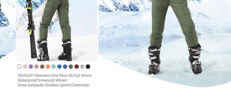 Yousify Womens Snow Suits Winter Ski Suit Onesie Outdoor Sports Waterproof Snowsuit Removable Faux Fur Collar Coat Jumpsuit