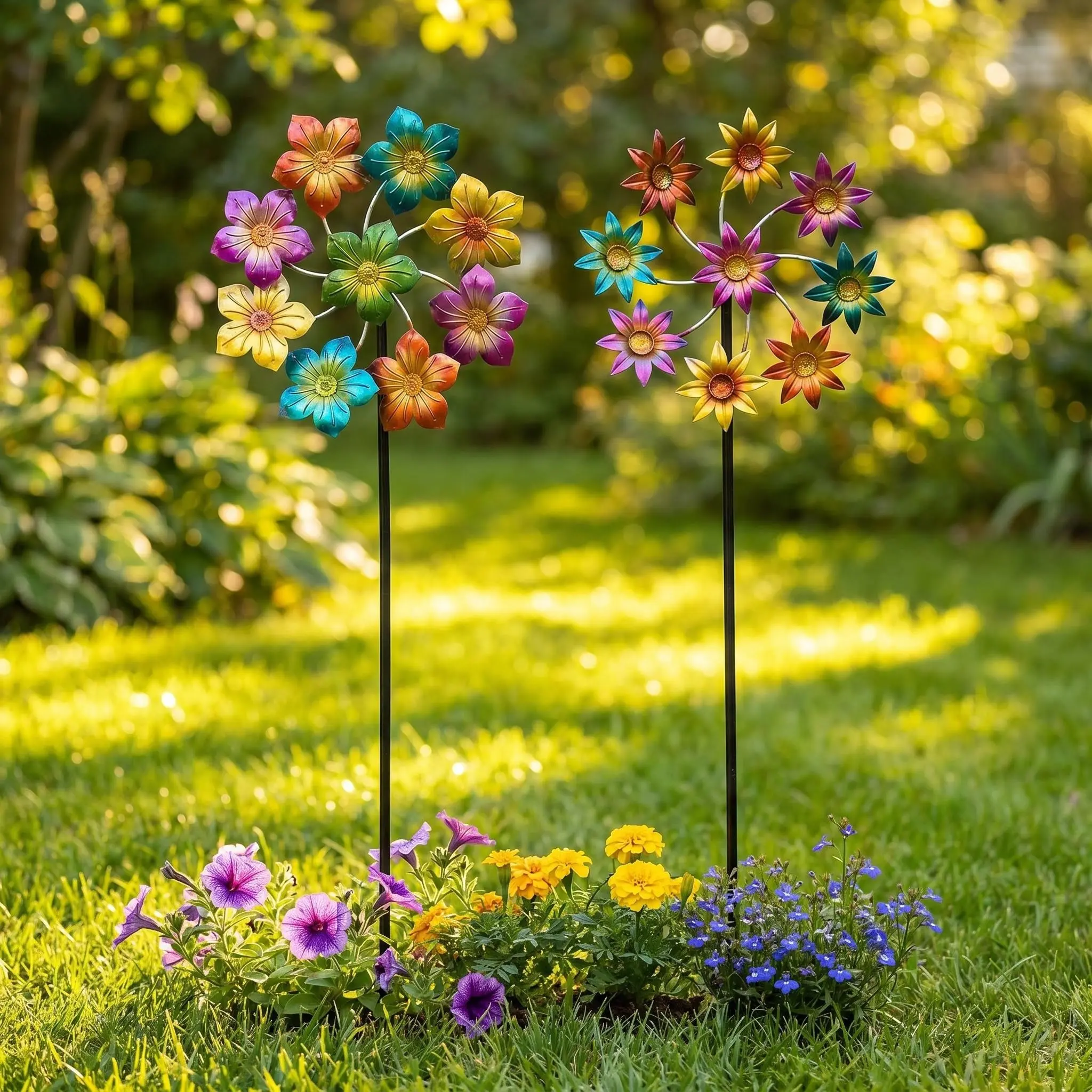 Iron Windmill Garden Spinner Sculpture, Metal Wind-Driven Rotator, Outdoor Lawn Decor, No Power Needed, Floor Mounted, Yard Decoration