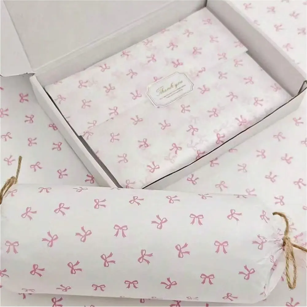 Pink bow tie pattern gift wrapping tissue, Gift wrapping supplies, 19.69*13.78 inches, suitable for gift packaging, gift decoration, bouquet packaging, DIY, Valentine's Day, Thanksgiving, Christmas, birthdays, weddings, parties