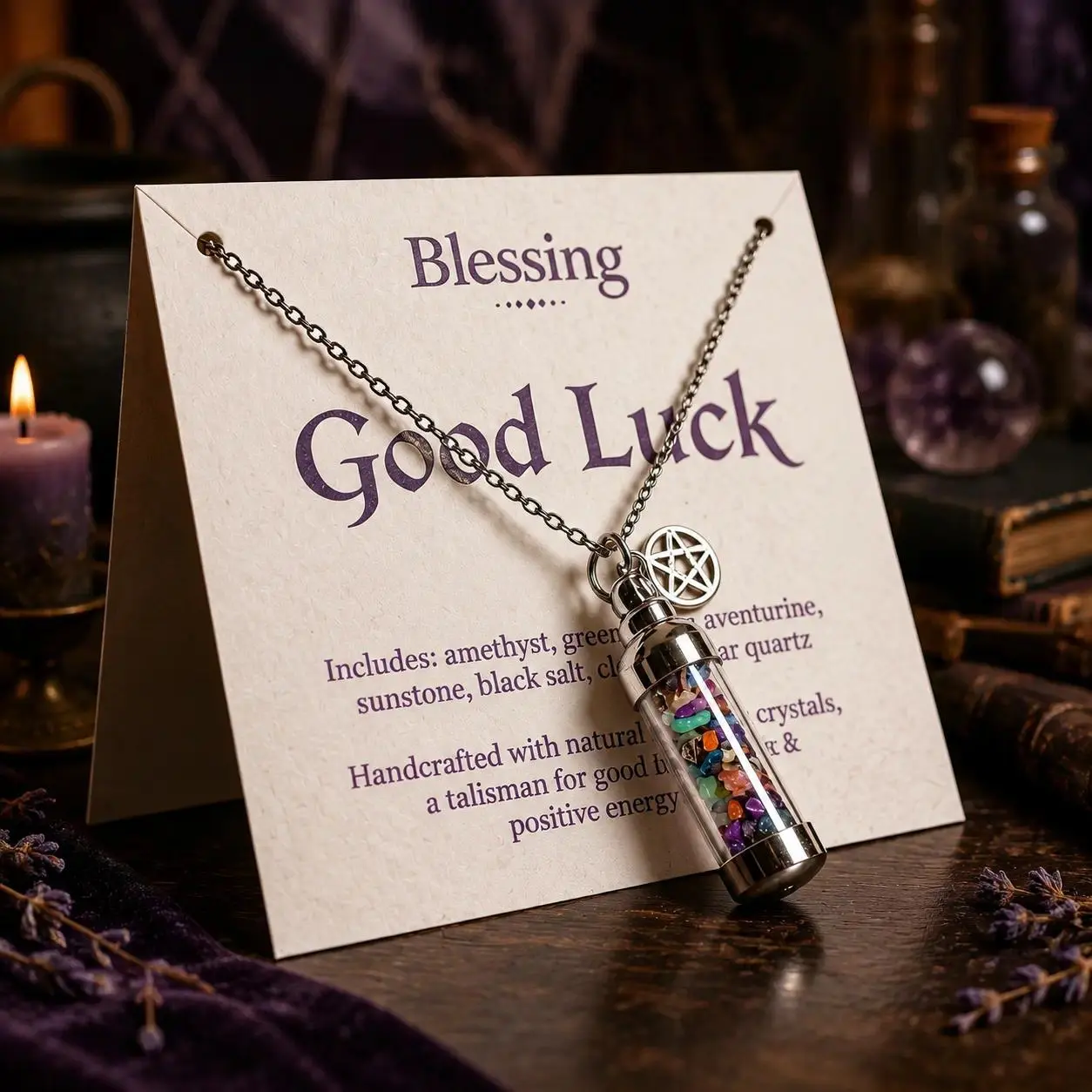 Mystical Witchcraft Aesthetic Crystal Necklace - Gothic Pentagram Pagan Amulet with Stainless Steel Chain, Vibrant Spiritual Protection Talisman & Summer Gift