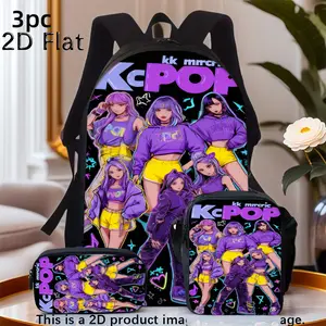 Winter Christmas 3pcs Travel Bag Set in Purple, Designed for Kpop Fans. This Hand-Washable Backpack Collection Is Made from Casual, Perfect for Students. It Features a School Bag, a Messenger Bag, And a Pencil Case, All Equipped with Zipper Closures