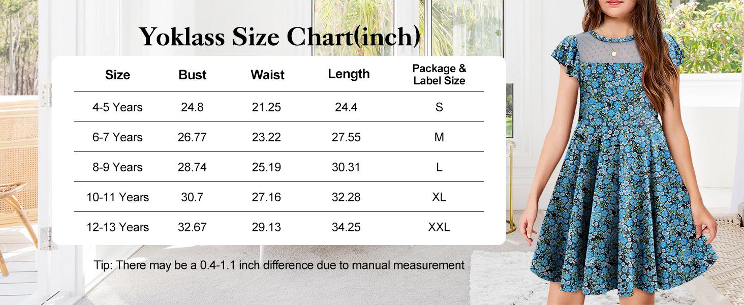 Girls Dress Casual Round Neck A Line Ruffle Sleeve Knee Length Dresses 4-13 Years