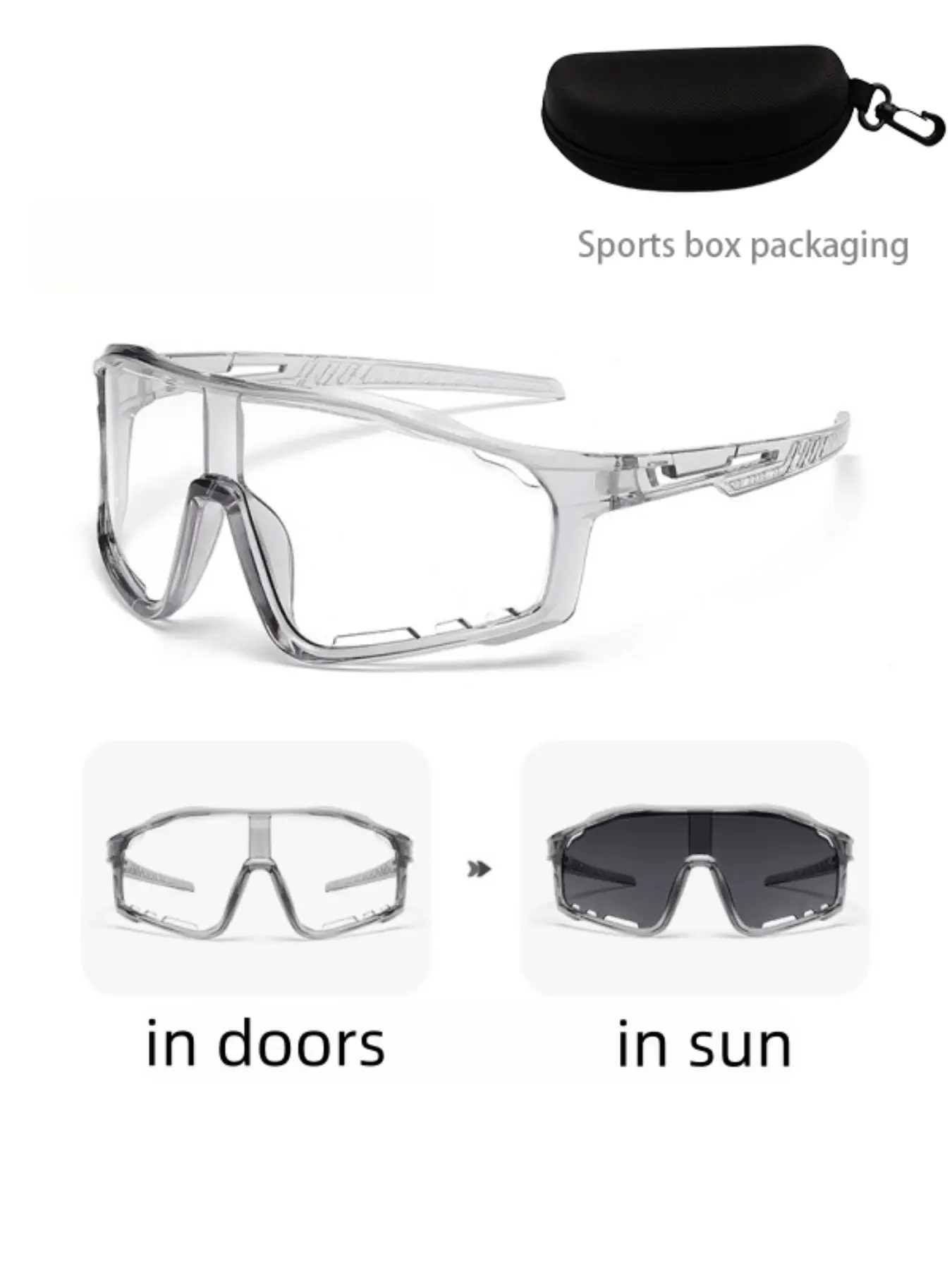 Trendy Fashion Large Frame Color-Changing Lenses Sports Glasses, Active Eyewear, Unisex Design for Outdoor Activities, Casual Style for All Seasons