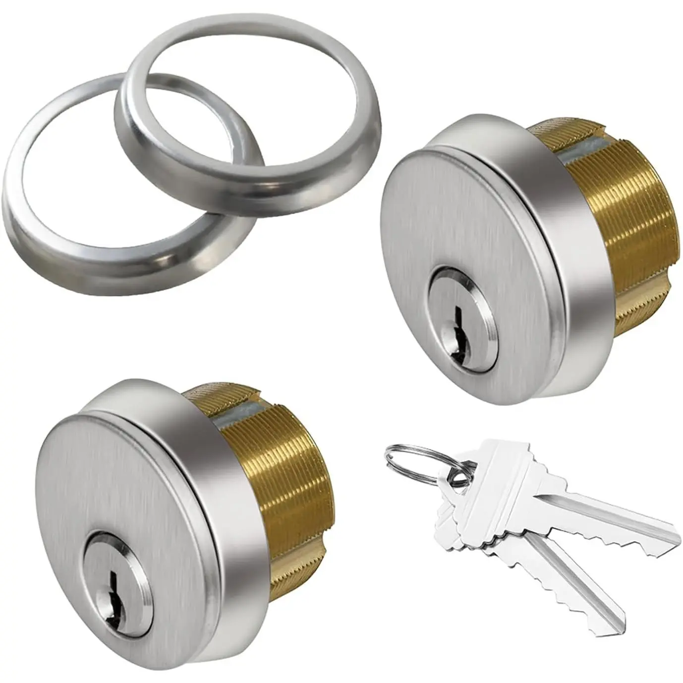Brass Mortise Cylinder Lock Commercial storefront Door Lock Mortise cylinders Compatible with deadbolts Comes in 2-Pack Silver with Matching Keys