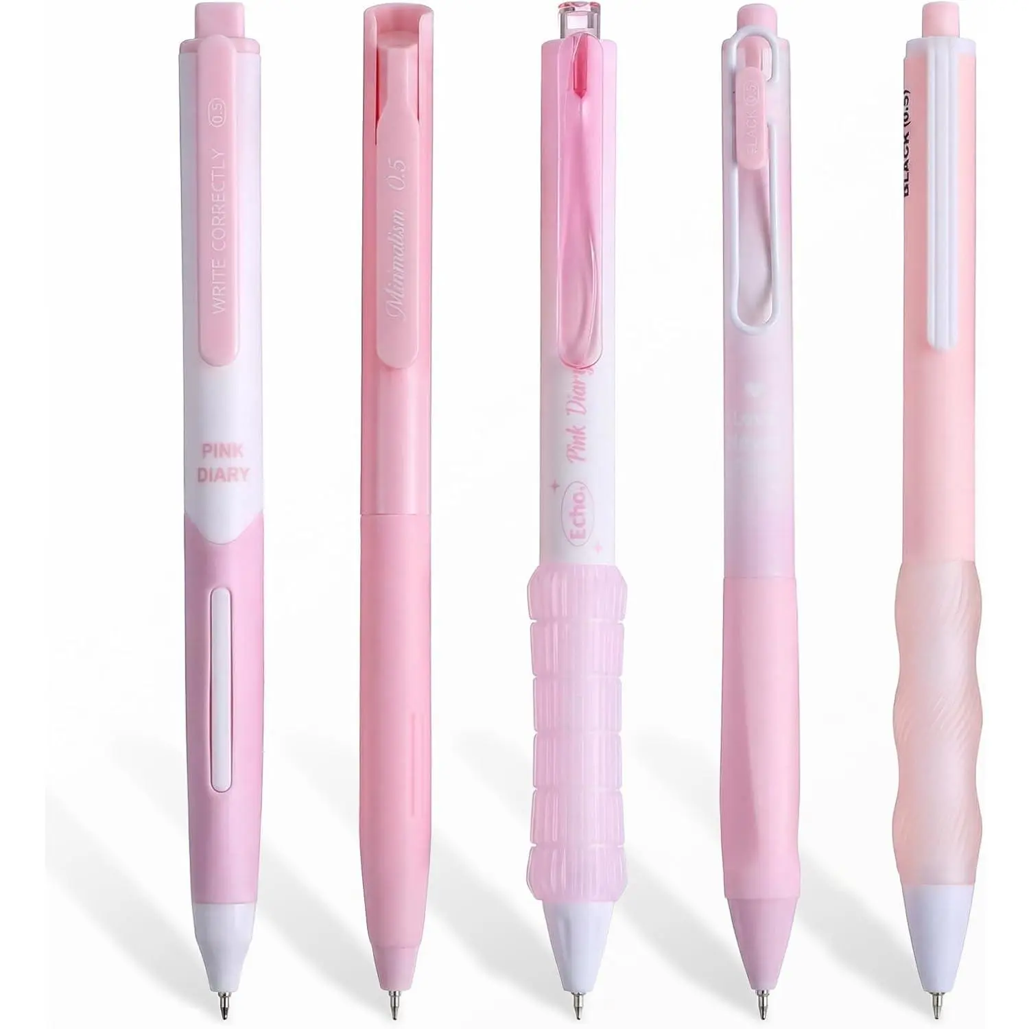 5 count Aesthetic Gel Pens Black Ink 0.5mm Cute  Pens Fine Point Black Ink Mechanical Retractable Writing Pen with Pastel  For Journaling Office School Gifts