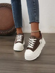 Women's Retro Colorblock Thick Sole Platform Shoes, Casual Lace-Up Canvas Sneakers, Height-Boosting Fashion Footwear for All Seasons