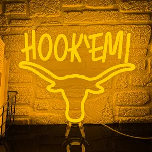 Hook 'em neon sign Texas University Neon Sign for Wall Decor,University Sports Team Neon Light,Horn Led Light Sign,Neon Light Up Sign for Man Cave Garage Bedroom Dorm ,Graduation Party Wall Decor,Gifts for Teens Adult