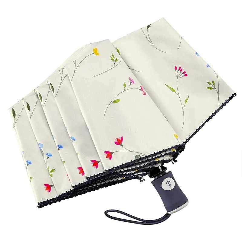 Floral Pattern Flower Folding Umbrella, Compact Travel Umbrella, Auto Open & Close, Windproof & Rainproof, Anti-UV Coating, Automatic Umbrella