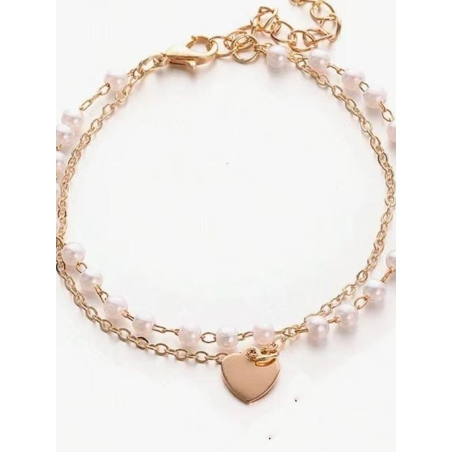 Double-layer peach heart pearl bracelet fashionable retro ins style personality design cold wind pearl jewelry