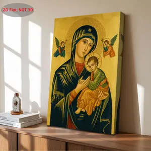 2D Flat, 1 Piece Vintage Catholic Icon Canvas - Eternal Help Virgin Mary Sacred Heart Art, 11.8x 15.7inch Flat Frame Wall Decor for Bedroom, Living Room, Kitchen, Bathroom - Religious Holiday Gift and Home Decor, Religious Wall Art, Angelic Artwork, Color