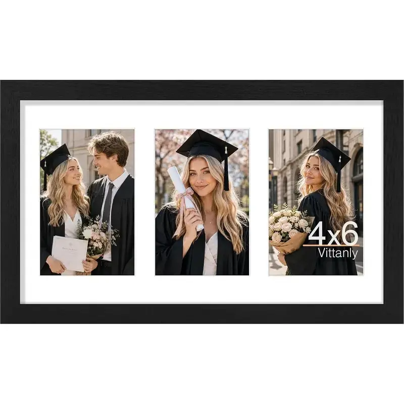 8x14 Collage Picture Frame, Displays 3Pcs 4x6 Pictures, Black