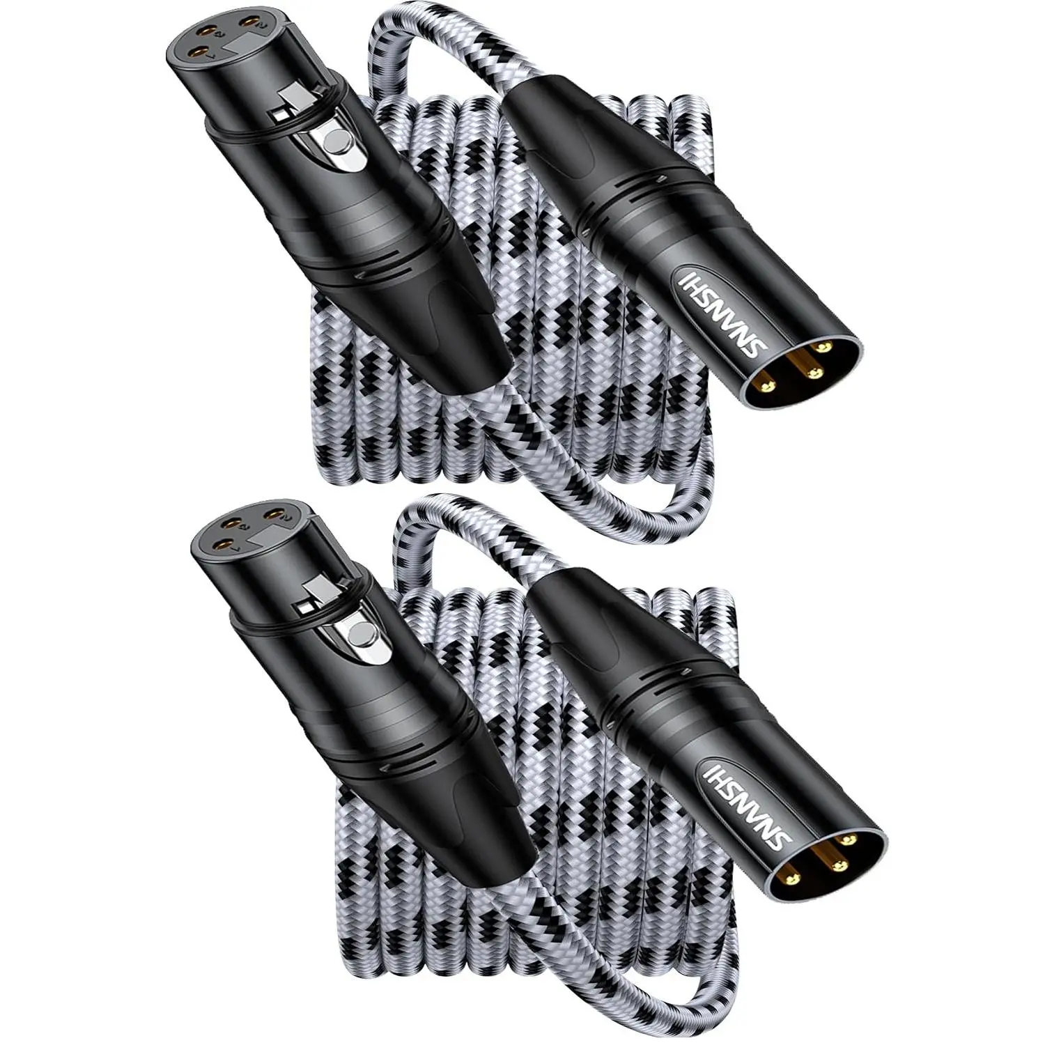 SNANSHI 2-Pack XLR Cable 6.6ft, Professional Microphone Cable Male to Female, 22AWG Oxygen-Free Copper Balanced XLR Cord, Gold-Plated 3-Pin Mic Wire for Shure SM7B, Podcast, Mixer, Studio Recording