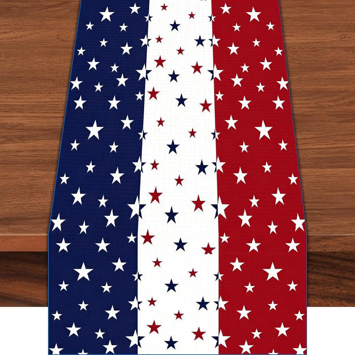 72 x 13 Inch Patriotic Stars Table Runner – Red White Blue American Flag Table Runner with Star Pattern for 4th of July, Independence Day, Memorial Day Dining Table Décor