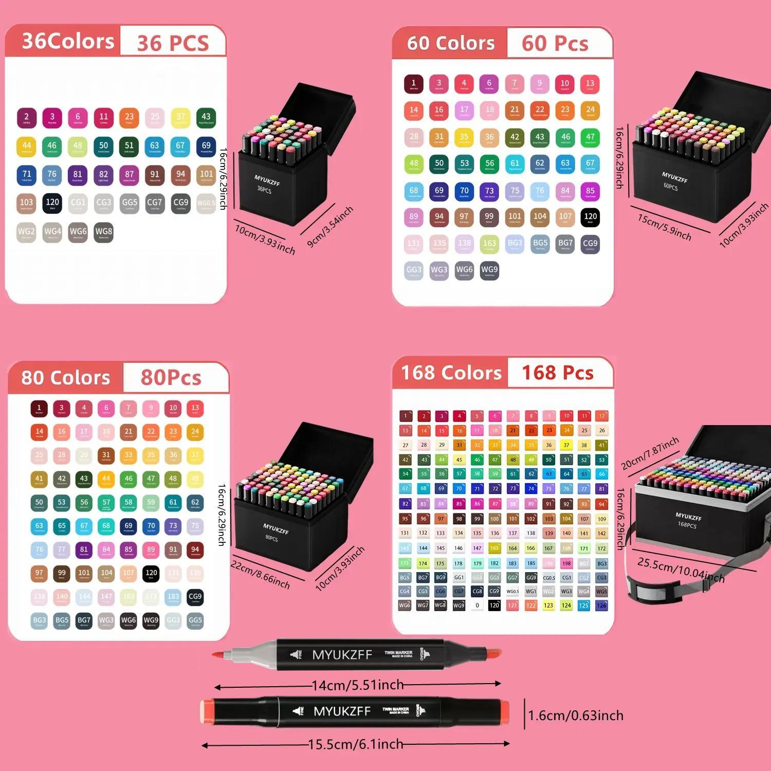 Dual Tips Alcohol Marker Pen, 36/60/80/168pcs Art Marker for Coloring Book Sketching Planner Calendar, School Supplies, Artist Bundle