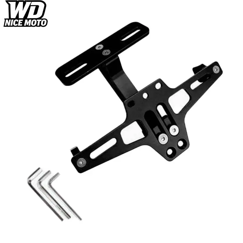 WD NICE MOTO Cnc License Plate Frame for Honda, Suzuki, Yamaha, Kawasaki, Motorcycle Accessories, LED Light Holder Bracket